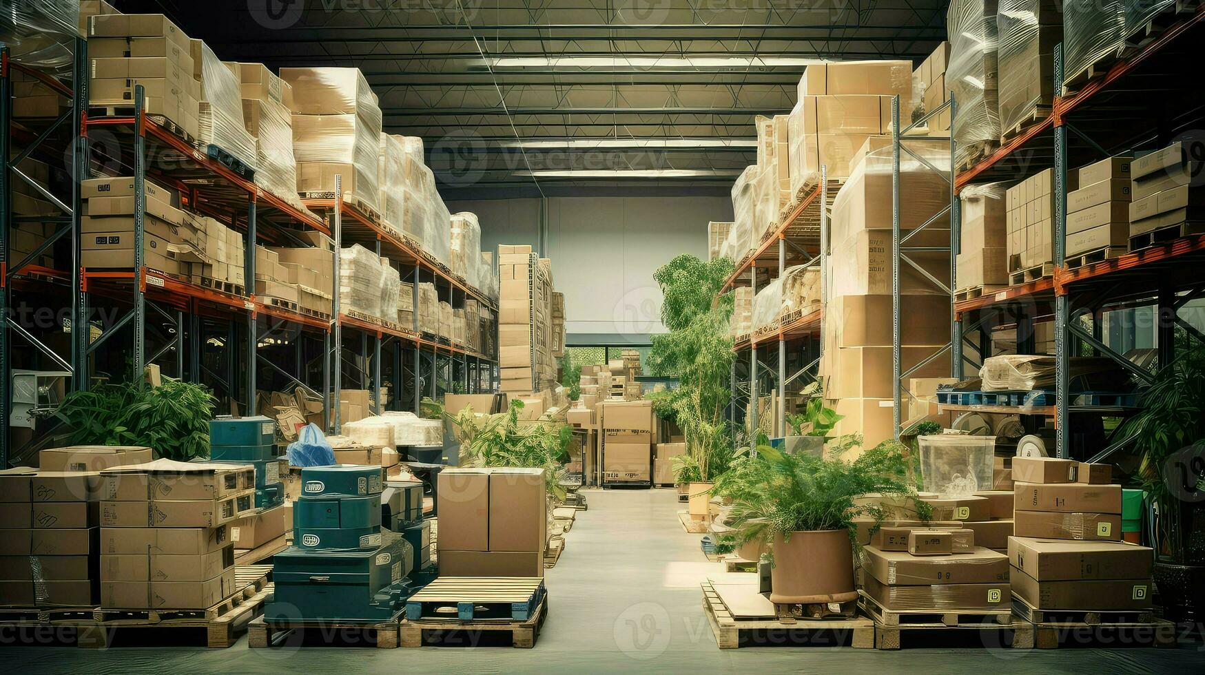 AI generated inventory shelf warehouse background photo