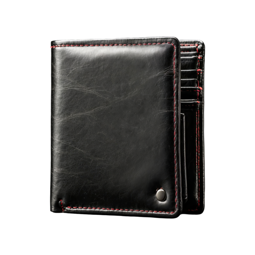 AI generated black leather wallet isolated on transparent background png