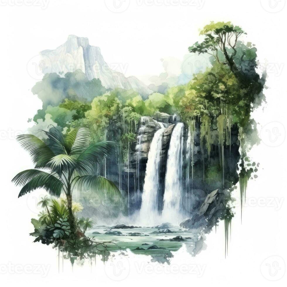 AI generated Green tropical waterfall in the forest. AI Generated photo