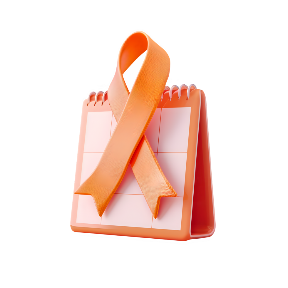 AI generated World Cancer Day 3D Calendar Icon with Ribbon isolated on transparent background. AI Generated png