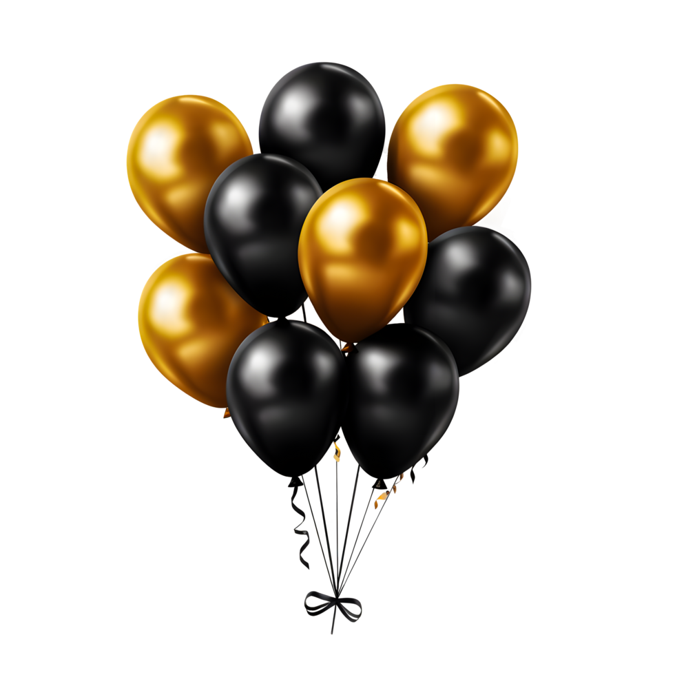 AI generated Black and Golden Balloons on Transparent Background. AI Generated png