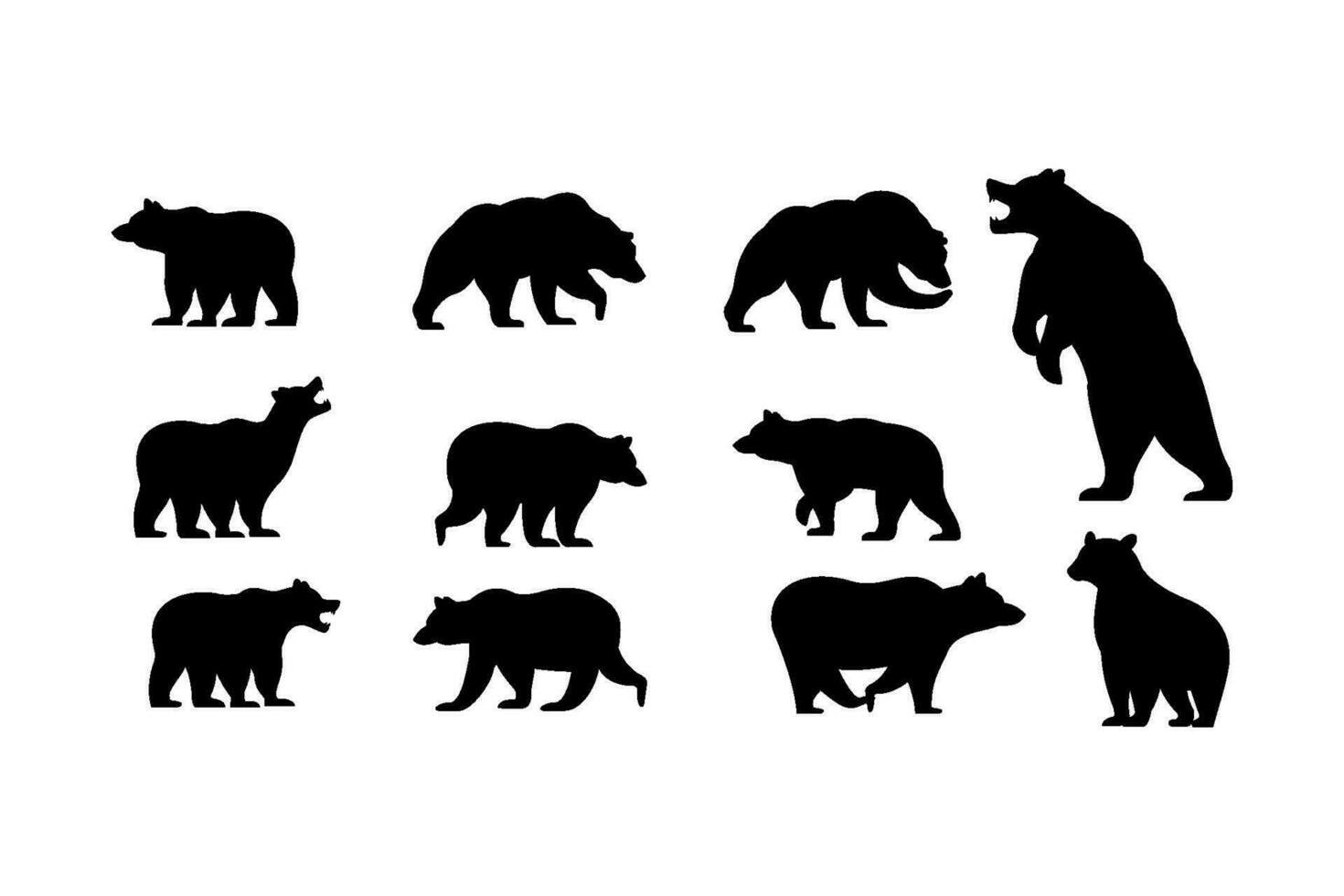 various bear silhouettes on the white background, bear icon set vector