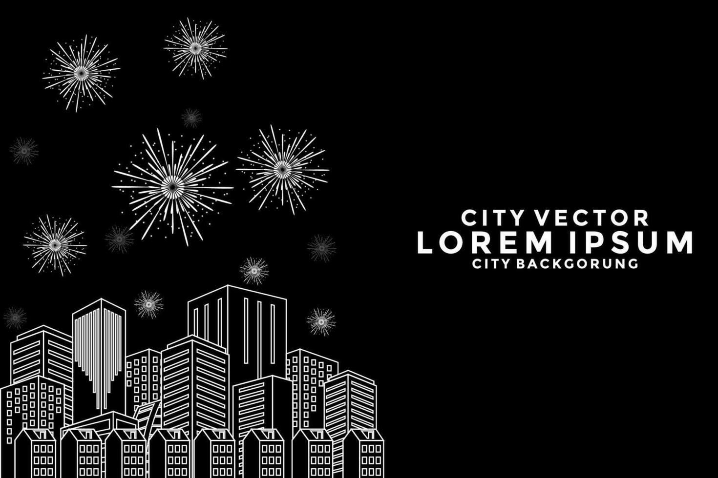 Vector illustration of a festive fireworks display over the city at night scene for holiday and celebration background design.