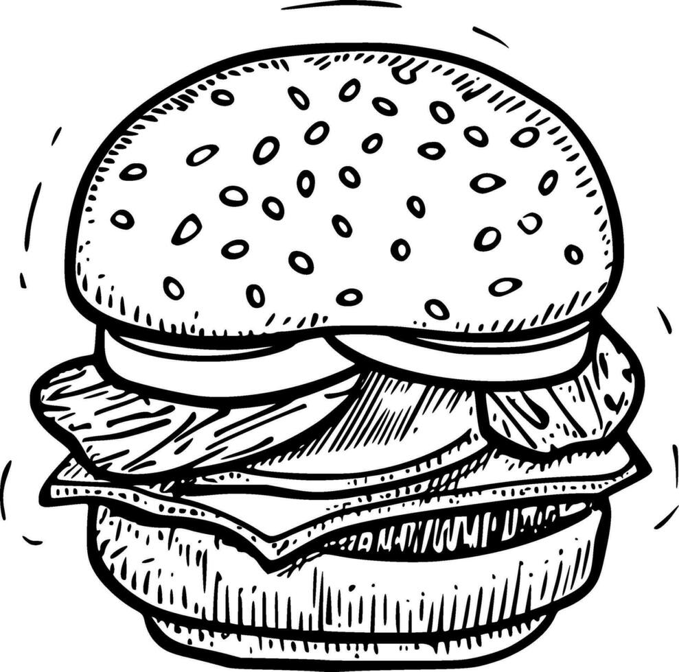 Hand drawn Cheese Burger Drawing Illustration vector