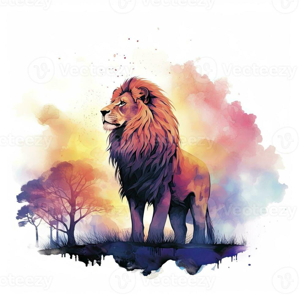 AI generated Watercolor Lion on a white background. For T-shirt Design. AI Generated photo