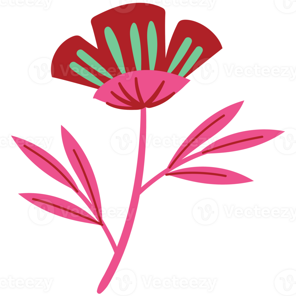 AI generated a flower with green leaves and red petals png