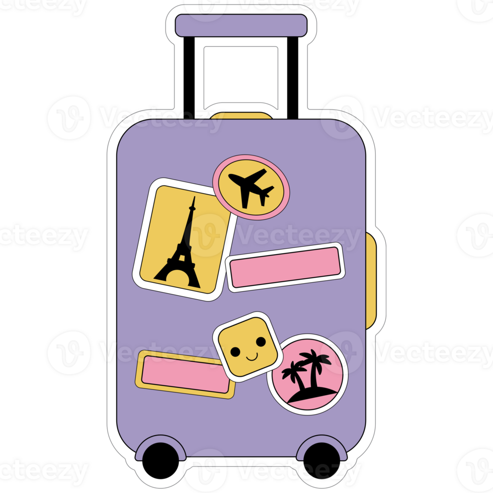 AI generated a suitcase with stickers and a picture of the eiffel tower png