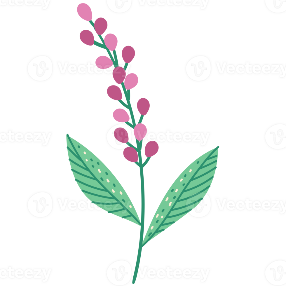 AI generated a pink flower with green leaves on a transparent background png
