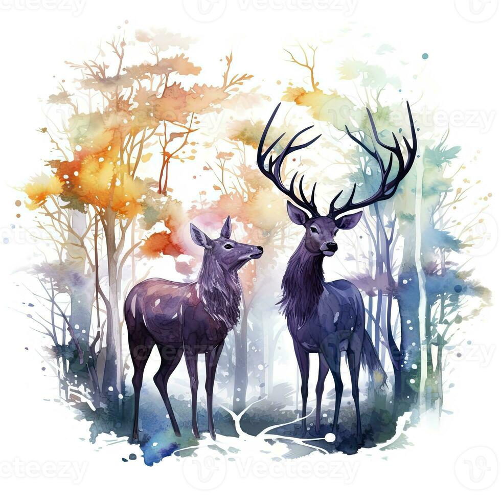 AI generated Colorful Deers in Forest. T-shirt design. AI Generated photo