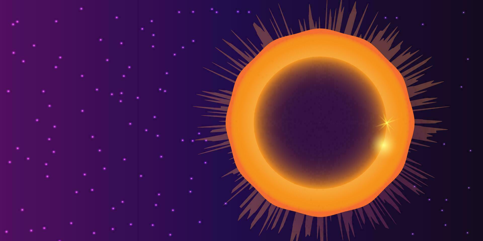 Solar eclipse dark sky shining stars event. vector