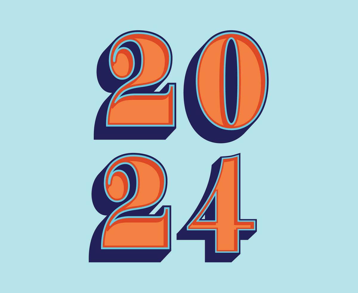 Happy New Year 2024 Abstract Blue And Orange Graphic Design Vector Logo Symbol Illustration With Cyan Background