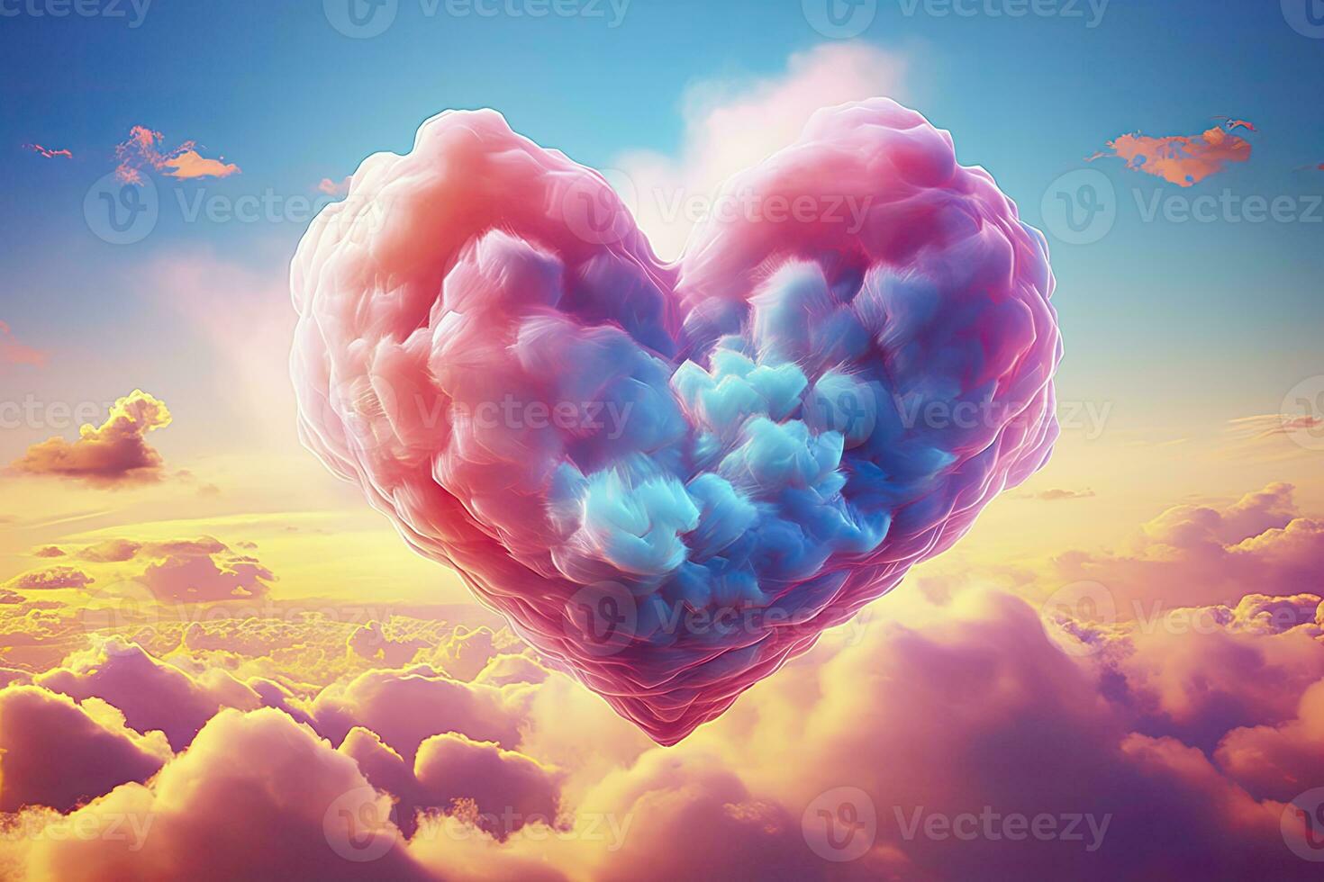 ai generado hermosa vistoso San Valentín día corazón en el nubes como resumen antecedentes. ai generado foto