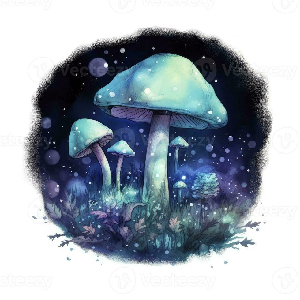 AI generated Watercolor Magical Mushrooms for T-shirt Design. AI Generated photo