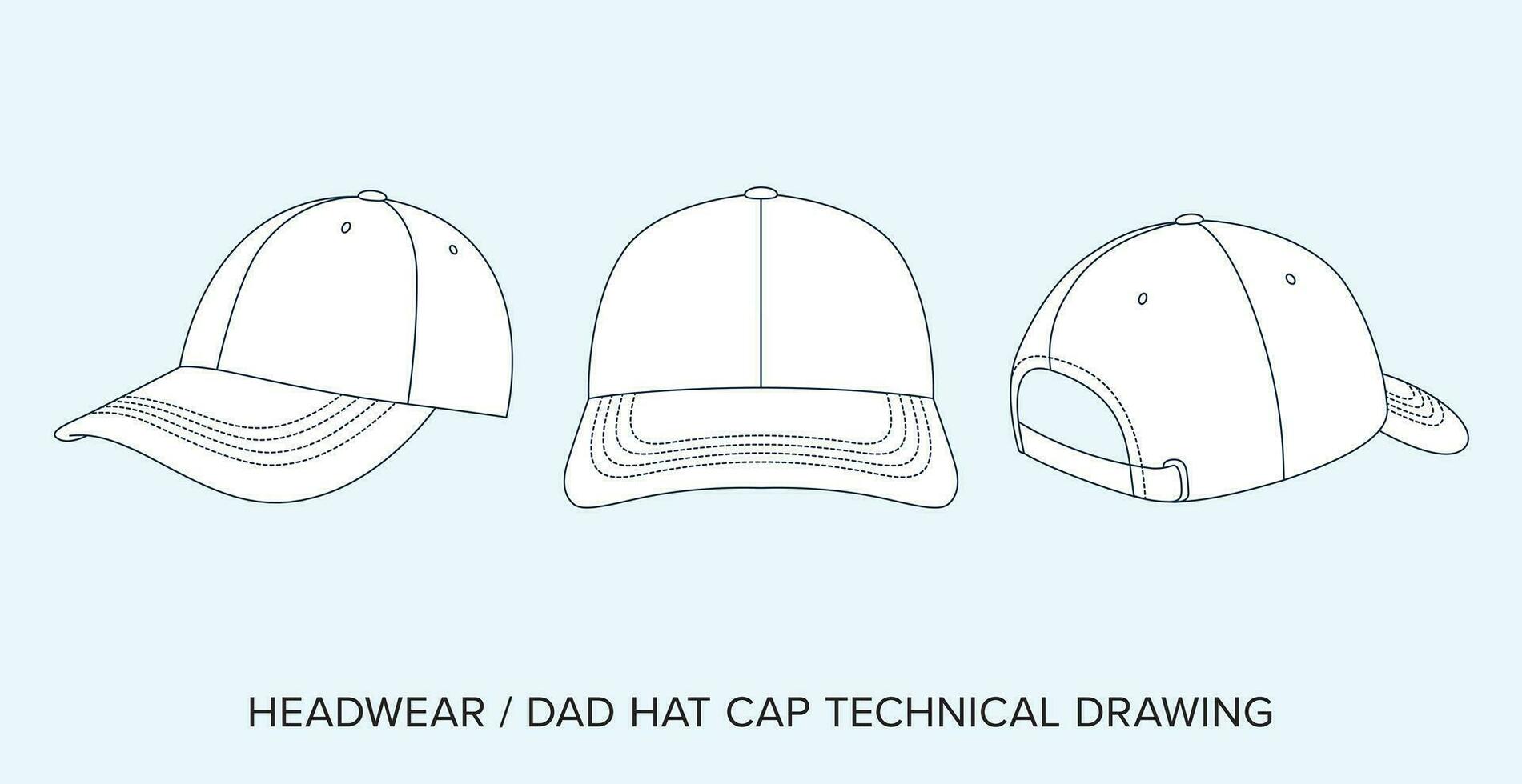 Trendy Dad Hat, Technical Drawing, Apparel Blueprint for Fashion Designers vector