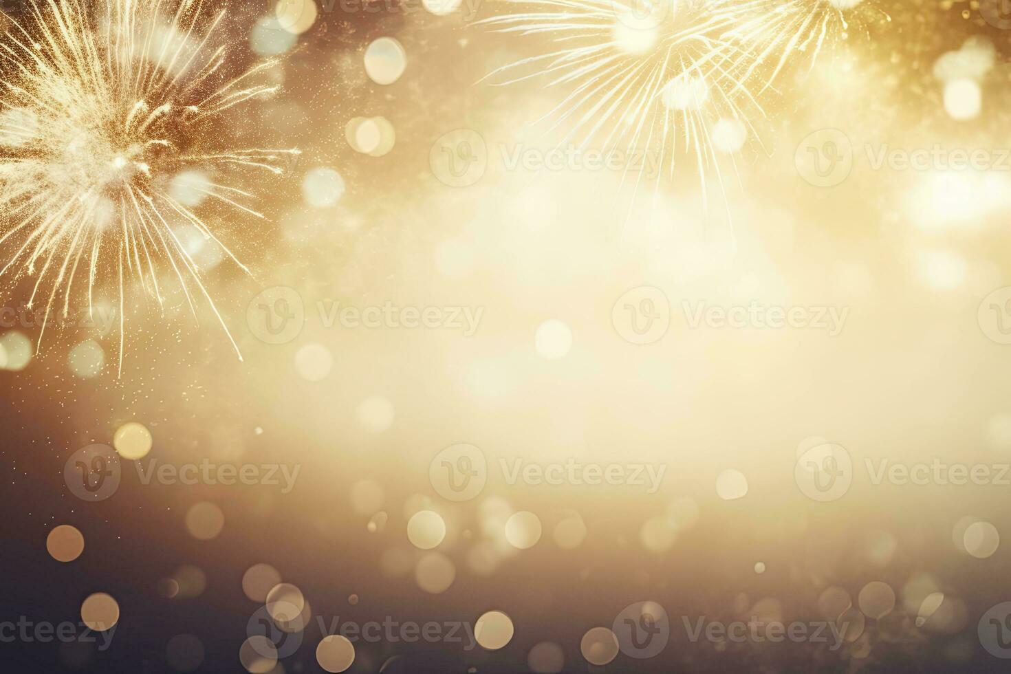 AI generated Gold Vintage Fireworks and bokeh on New Year's Eve and copy space. AI Generated photo
