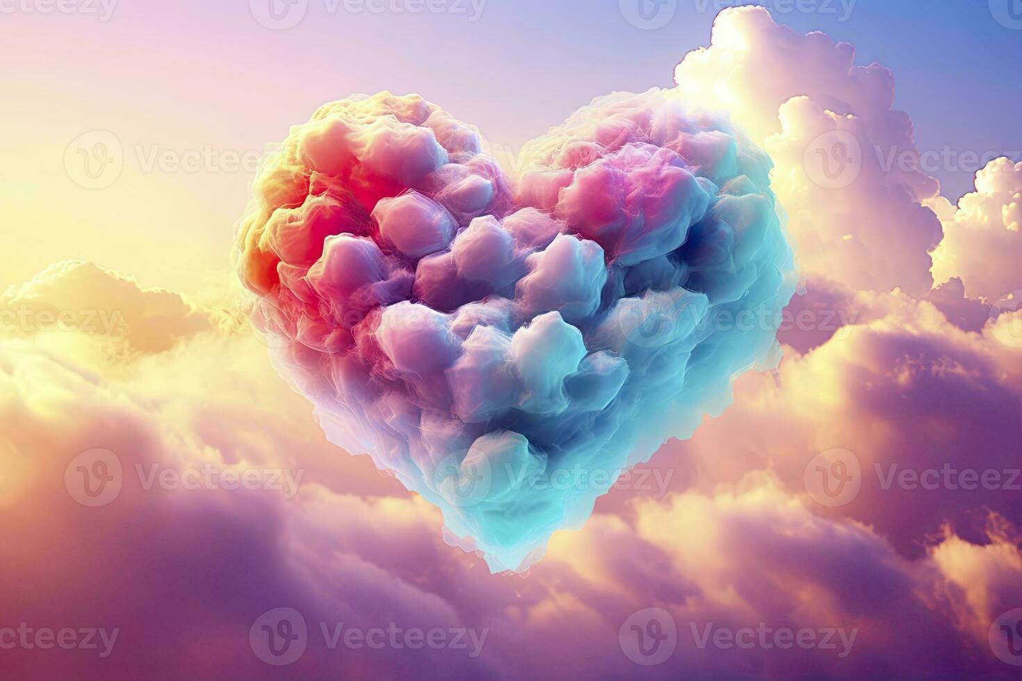 ai generado hermosa vistoso San Valentín día corazón en el nubes como resumen antecedentes. ai generado foto