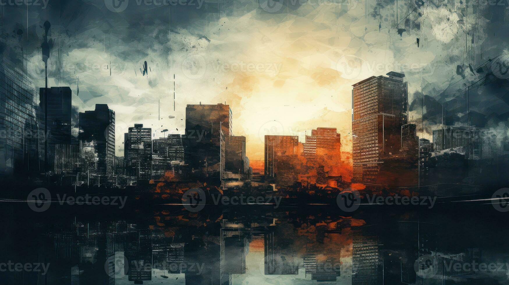 AI generated Grunge urban city at sunset abstract background. Generative AI photo