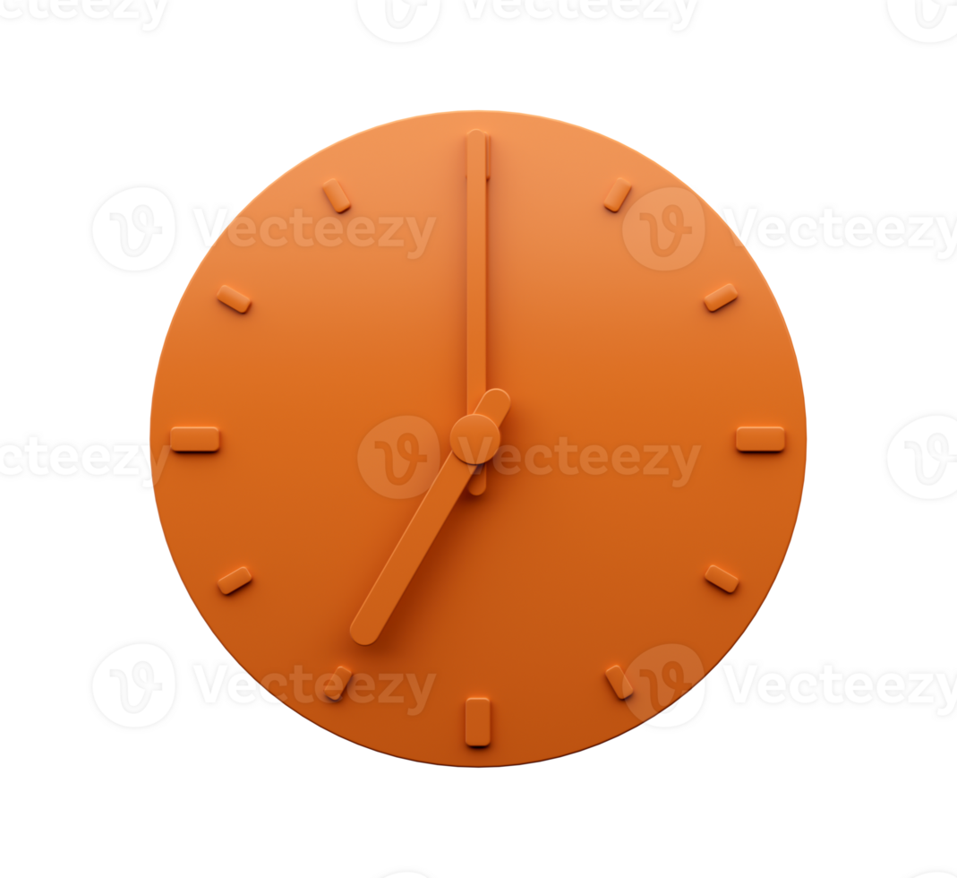 Minimal Orange clock Seven 7 o'clock abstract Minimalist wall clock 3d