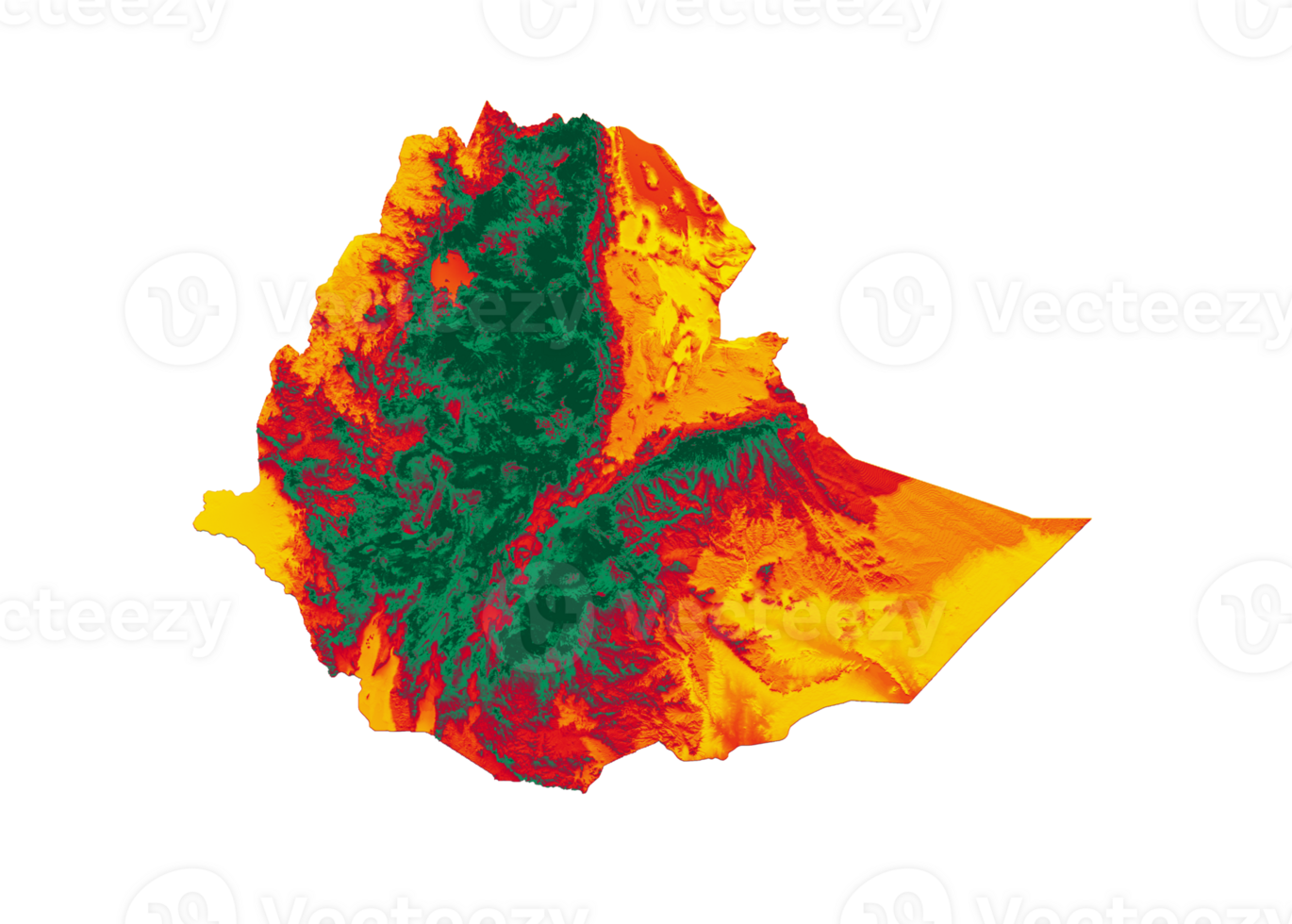 Ethiopia map with the flag Colors Red green and yellow Shaded relief map 3d illustration png