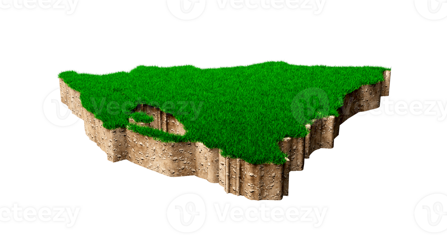 Nicaragua Map soil land geology cross section with green grass and Rock ground texture 3d illustration png