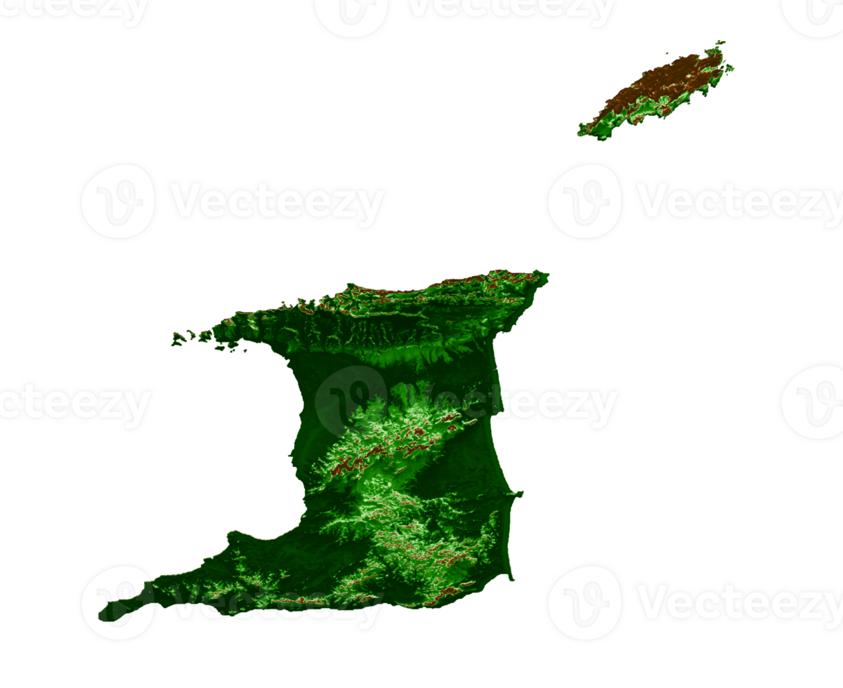 Trinidad and Tobago Topographic Map 3d realistic map Color 3d illustration png