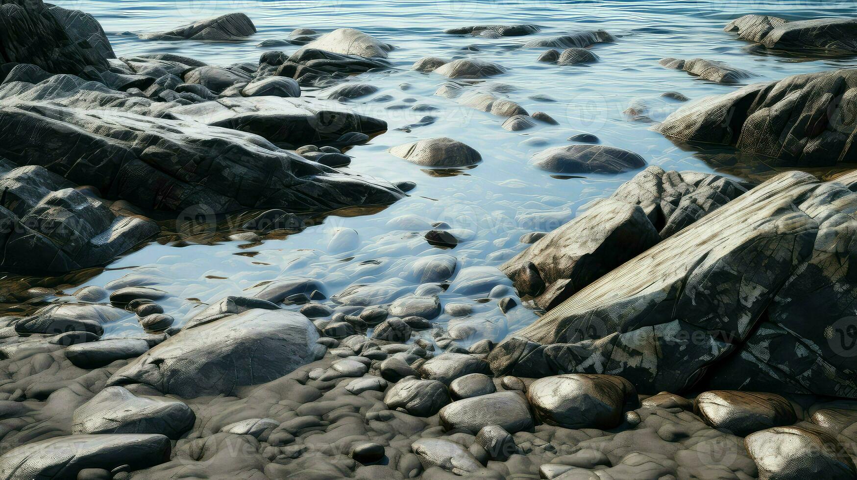 AI generated waves rocky beach landscape photo