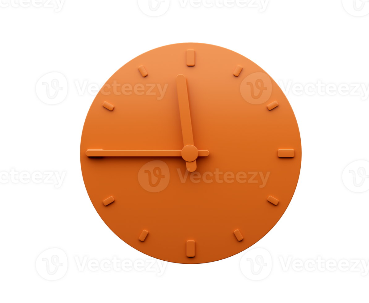 Minimal Orange clock Eleven forty five o clock quarter to Twelve abstract Minimalist wall clock 3d Illustration png