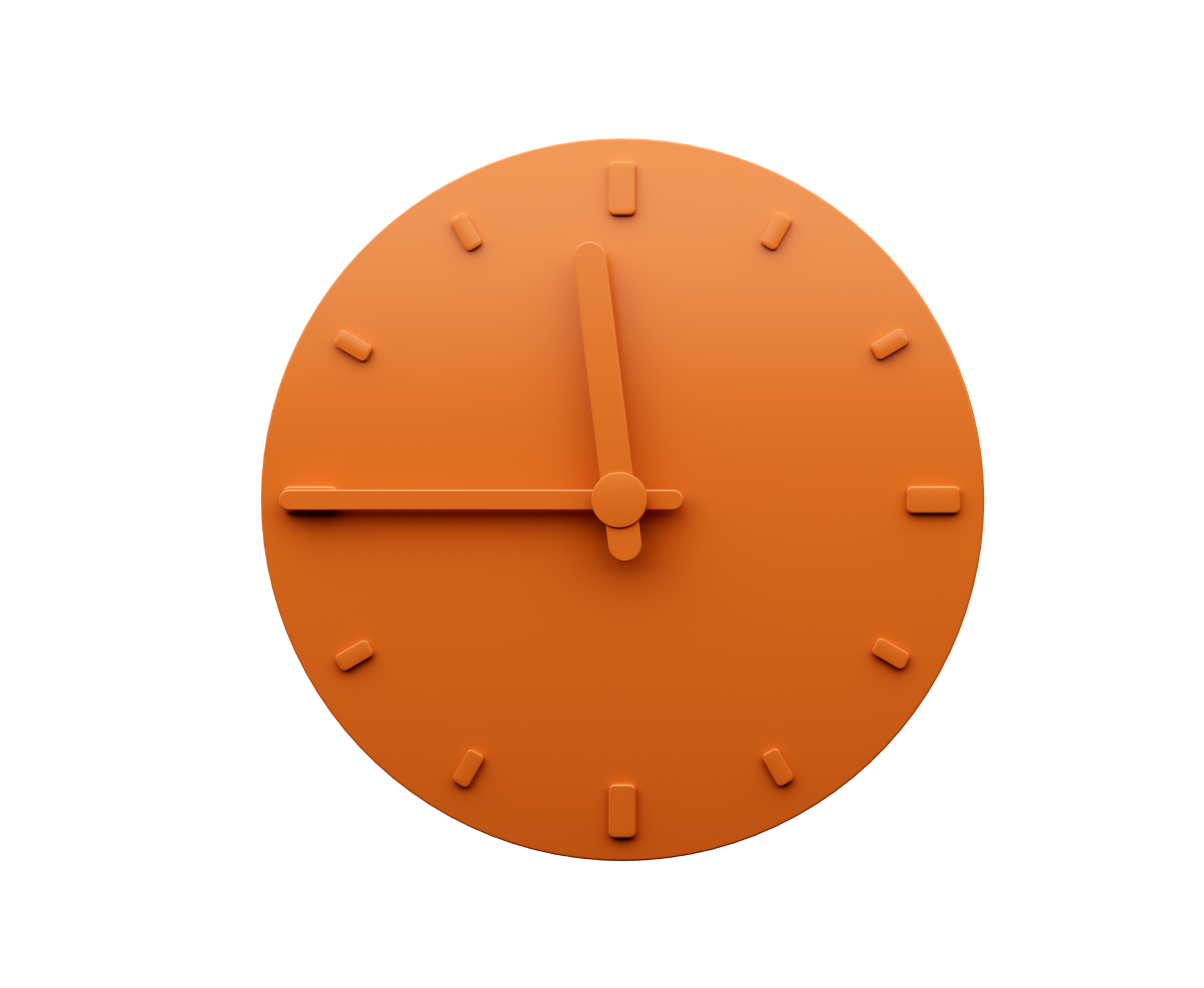 Minimal Orange clock Eleven forty five o clock quarter to Twelve