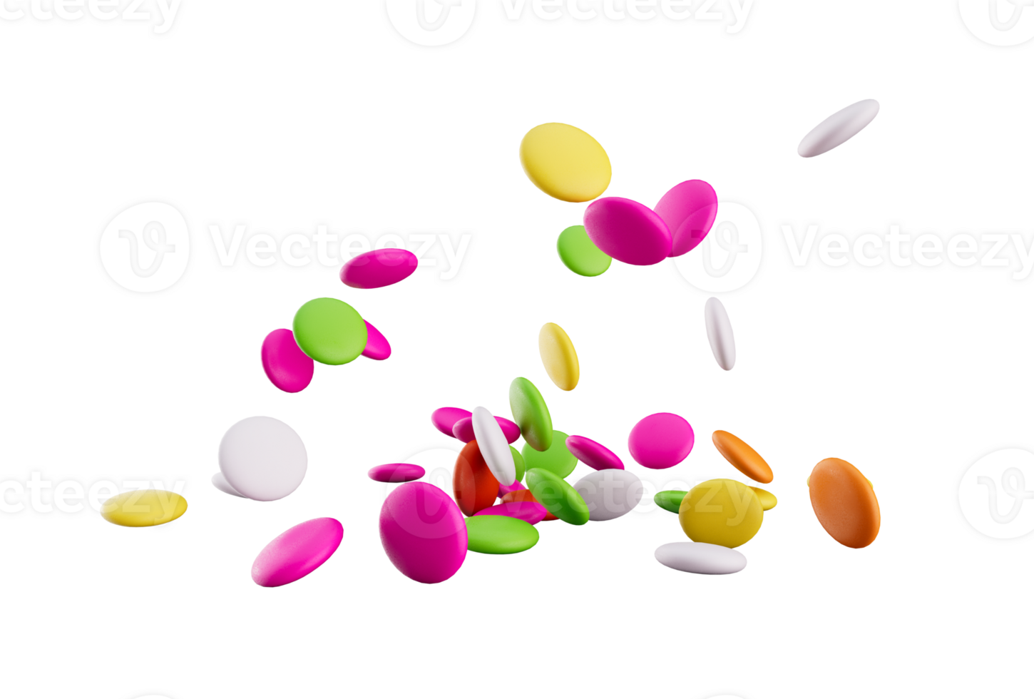 Colorful rainbow candy falling Flying 3d illustration png