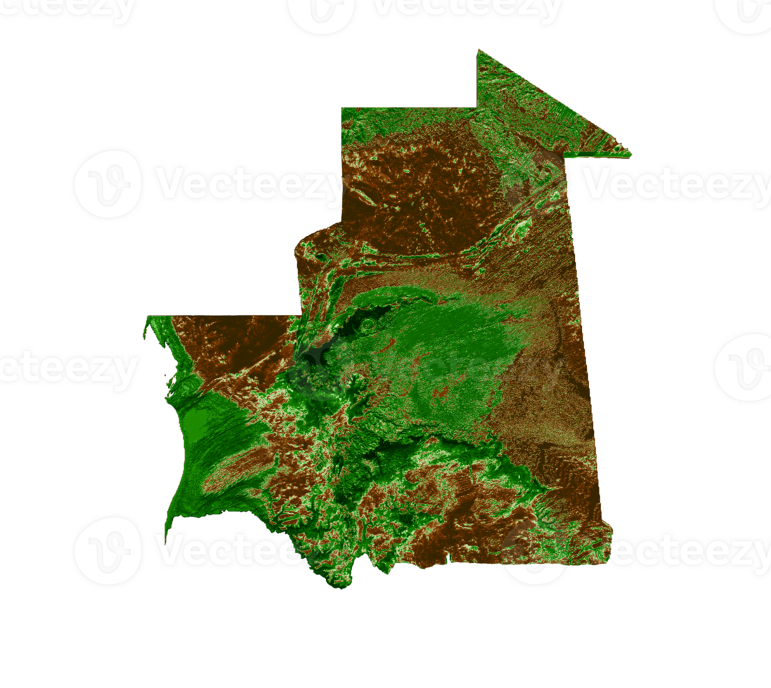 mauritanie carte topographique 3d carte réaliste couleur 3d illustration png