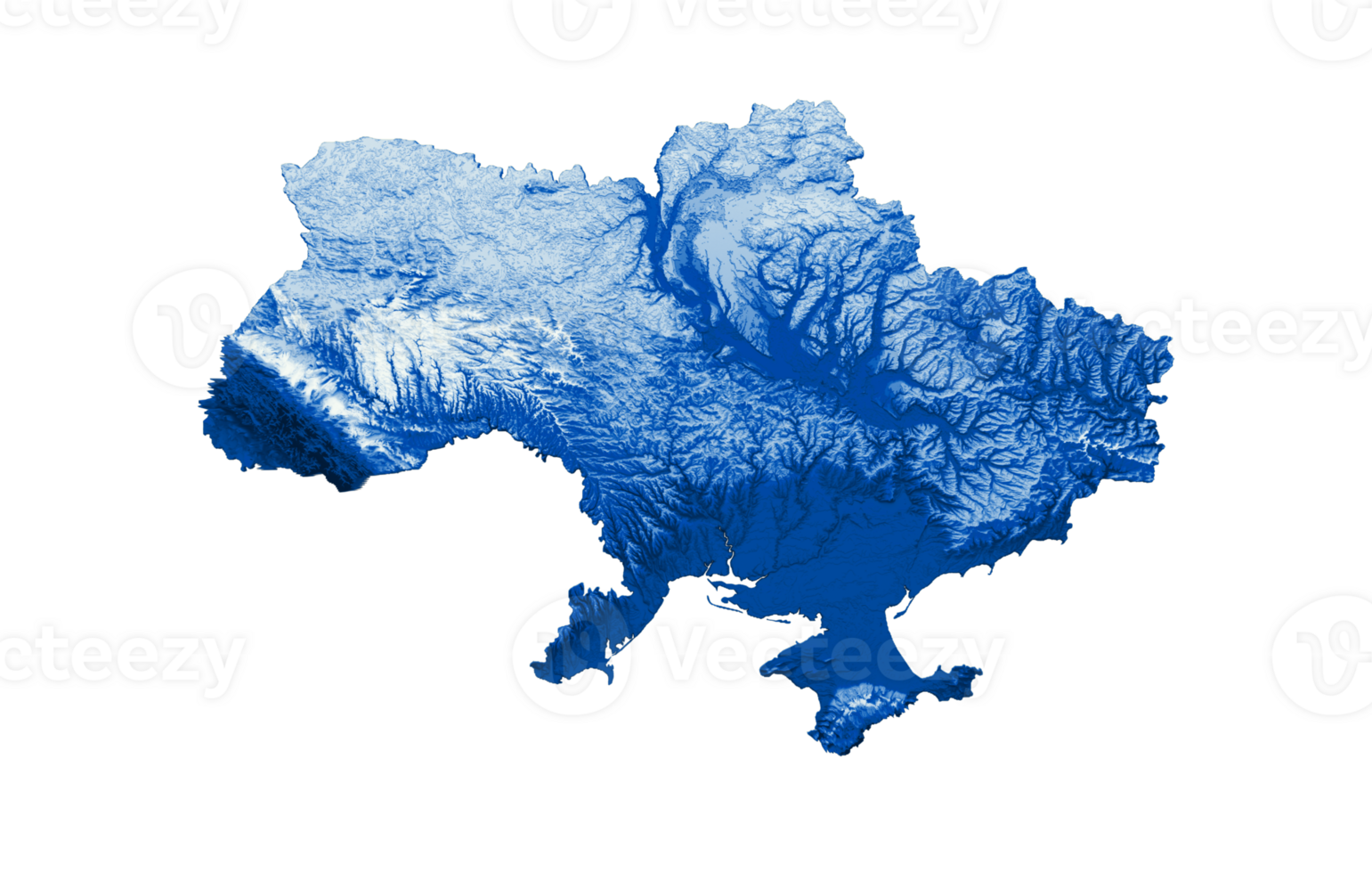 3d Deep Blue Water Ukraine Map Shaded Relief Texture Map 3d Illustration png