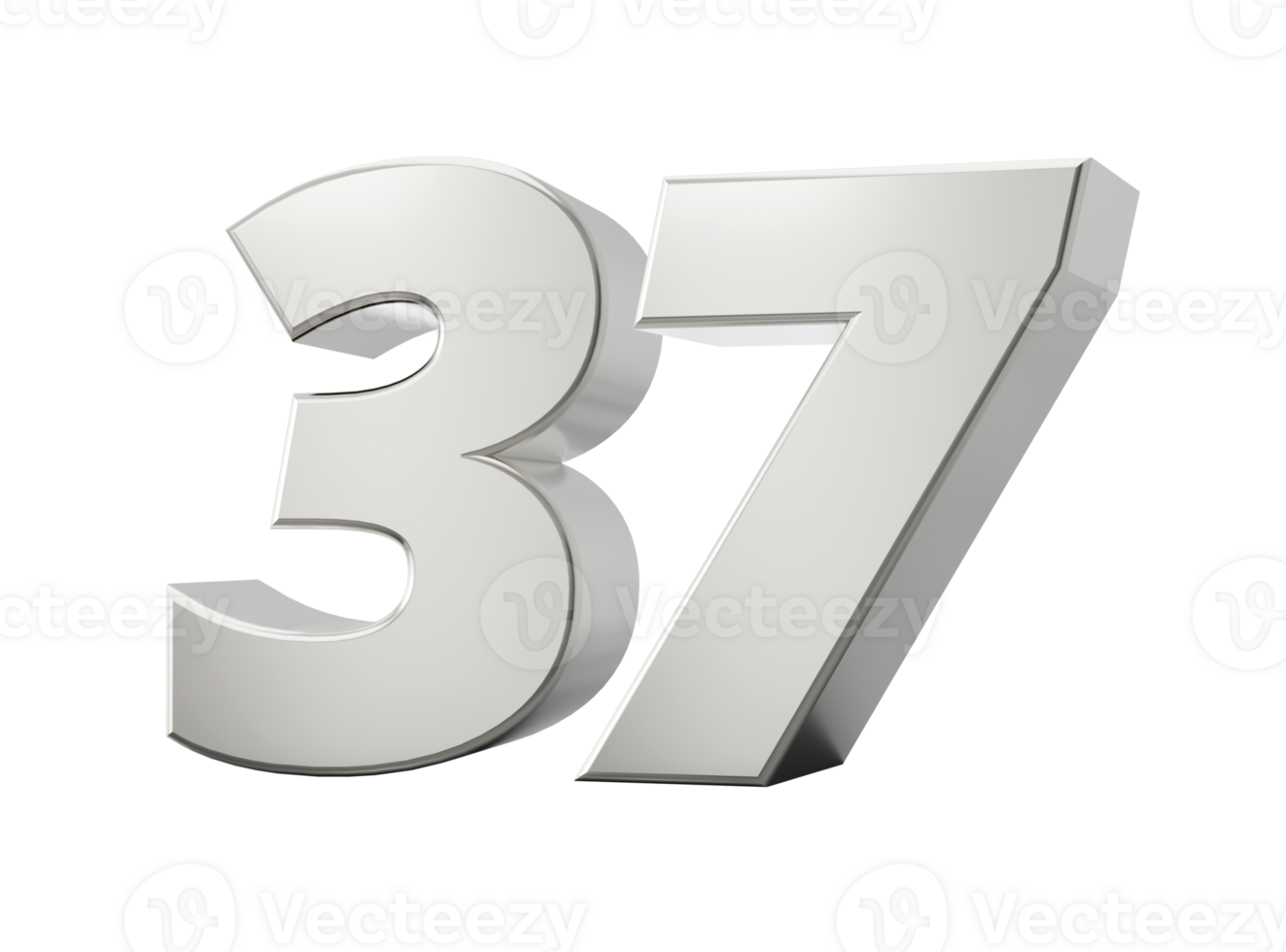 Silver 3d numbers 37 thirty seven. 3d illustration png