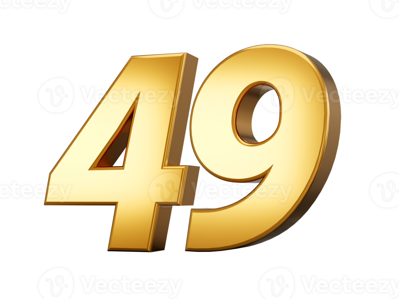 Golden metallic Number 49 forty nine,  3d illustration png