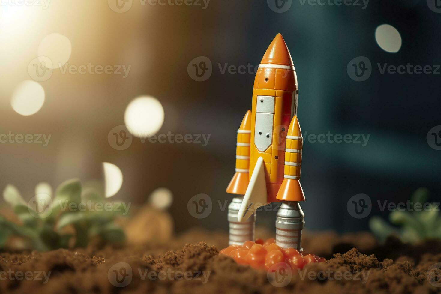 AI generated Toy rocket takes off business and finances success concept. AI Generative photo