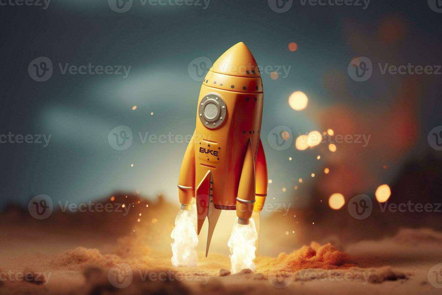 AI generated Toy rocket takes off business and finances success concept. AI Generative photo