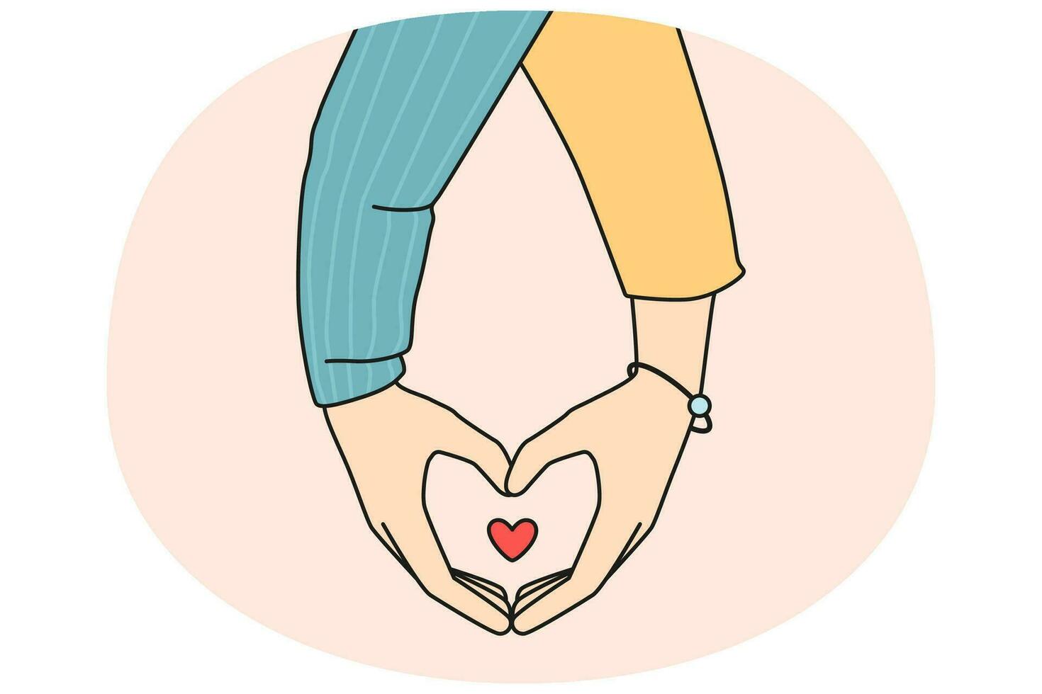 pareja tomados de la mano muestra el signo del corazón con los dedos. el hombre y la mujer demuestran el símbolo del amor sienten amor y afecto. concepto de relación. ilustración vectorial vector