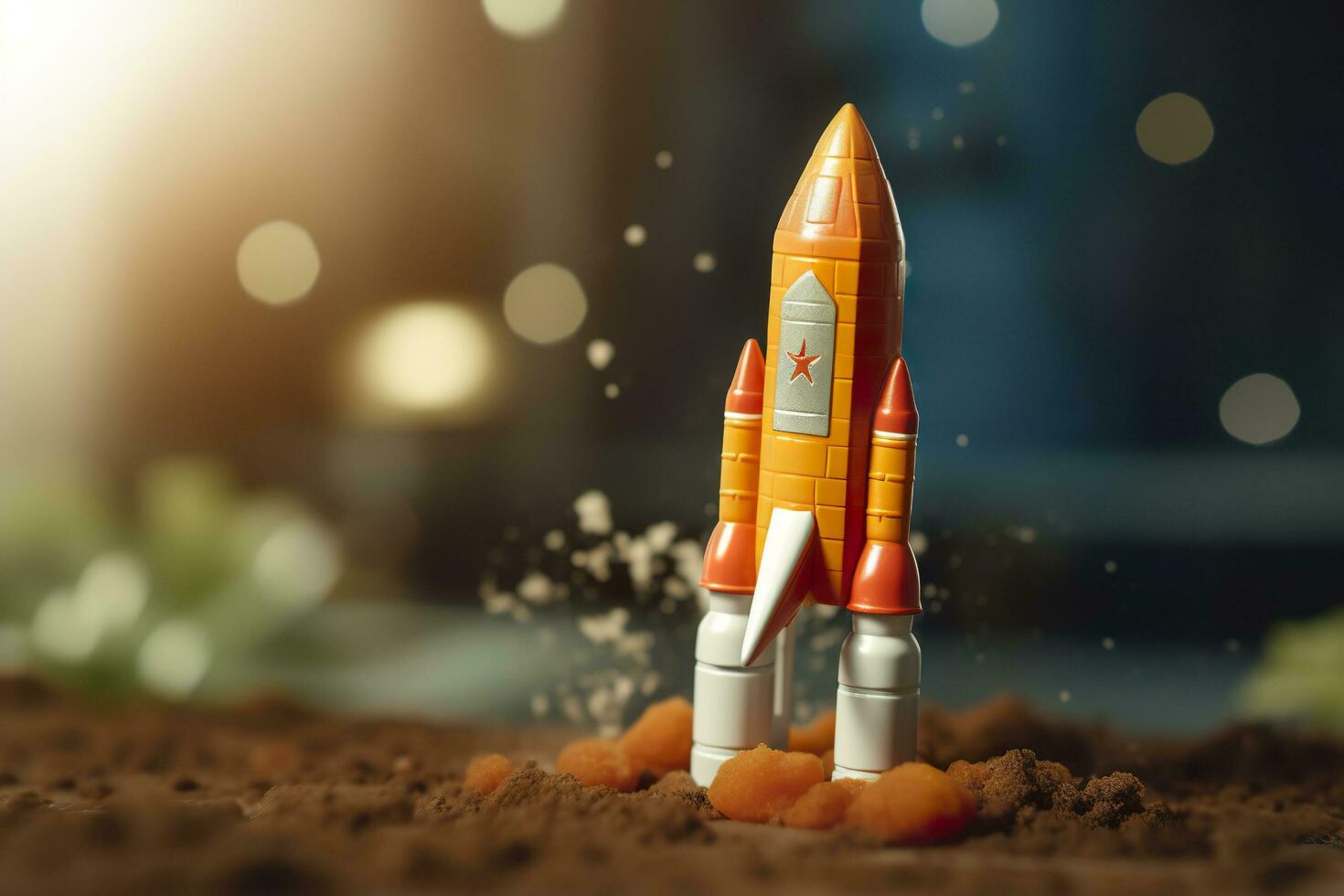 AI generated Toy rocket takes off business and finances success concept. AI Generative photo