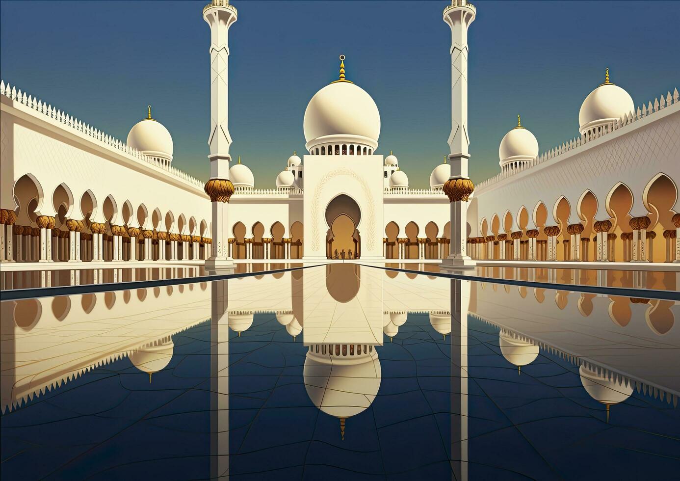AI generated Big mosque at Dubai Abu Dhabi in the style of dark white photo