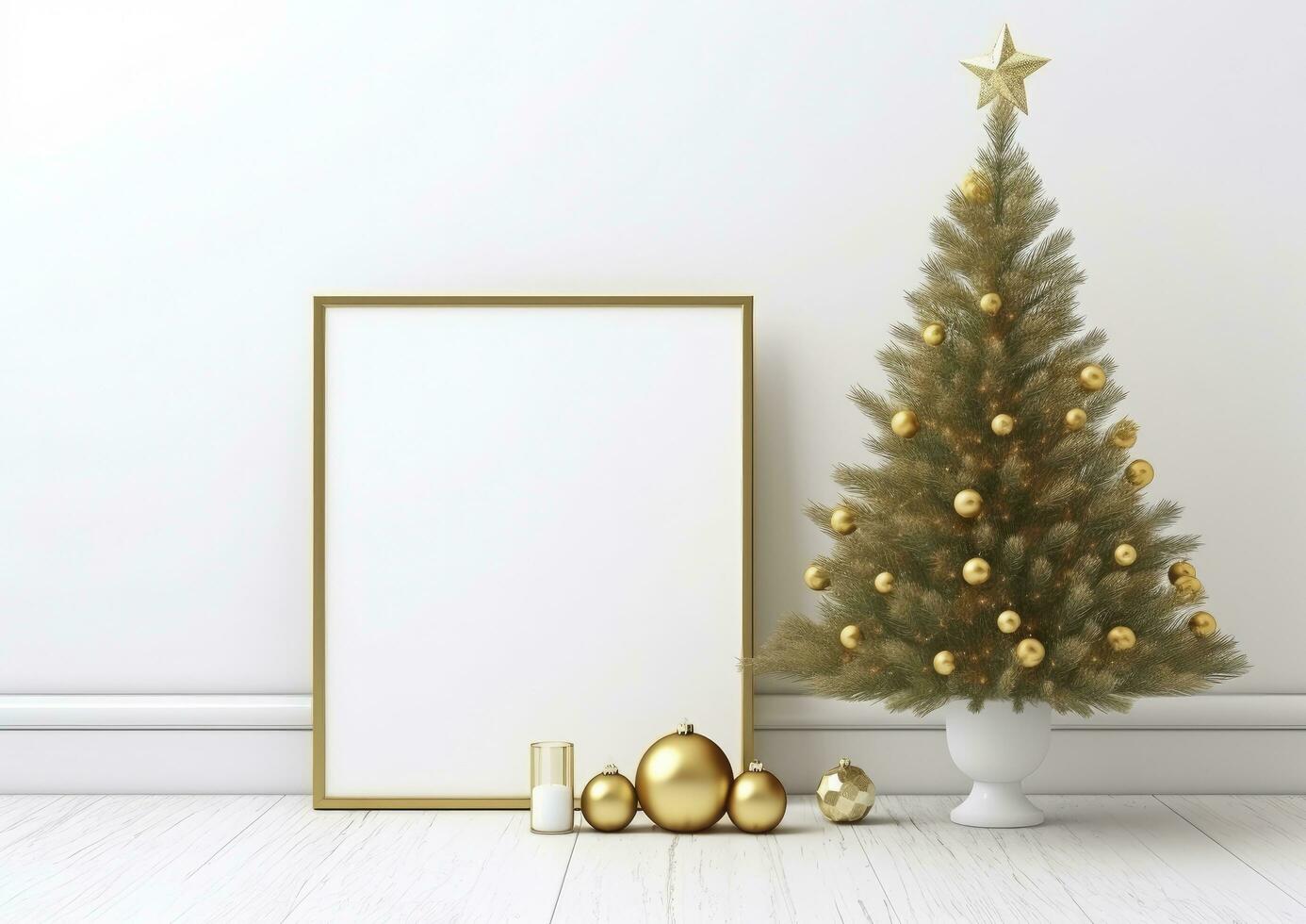 AI generated Christmas composition with white frame photo