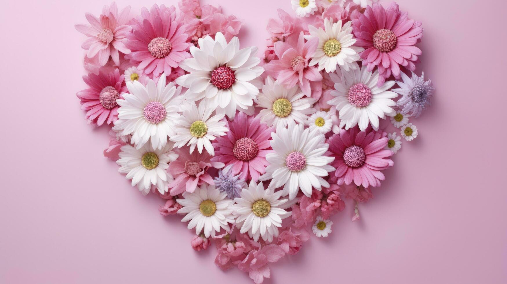 AI generated Flower Heart Shape Pastel Pink Background photo