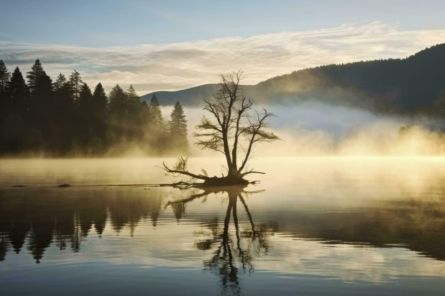 AI generated Wanaka's lone willow tree which is situated just off of the lake shore. AI Generated photo