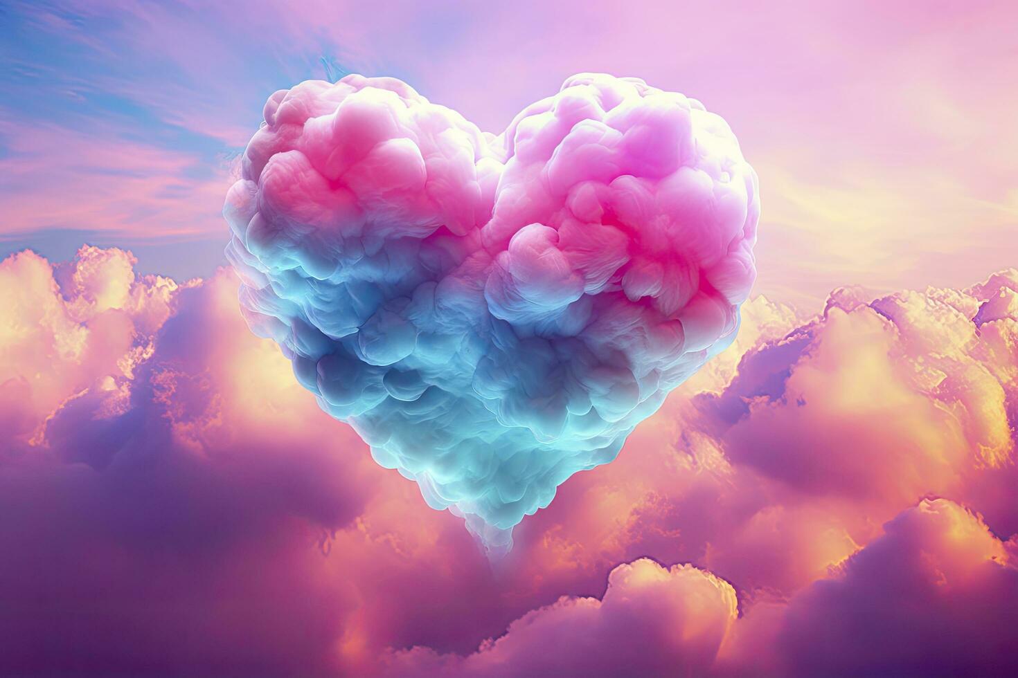 AI generated Beautiful colorful valentine's day heart in the clouds as abstract background. AI Generated photo