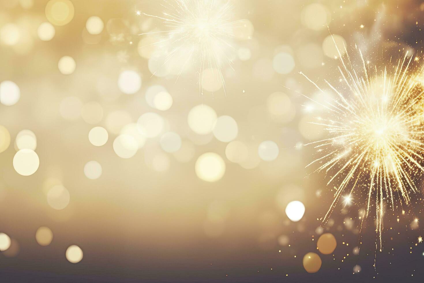AI generated Gold Vintage Fireworks and bokeh on New Year's Eve and copy space. AI Generated photo