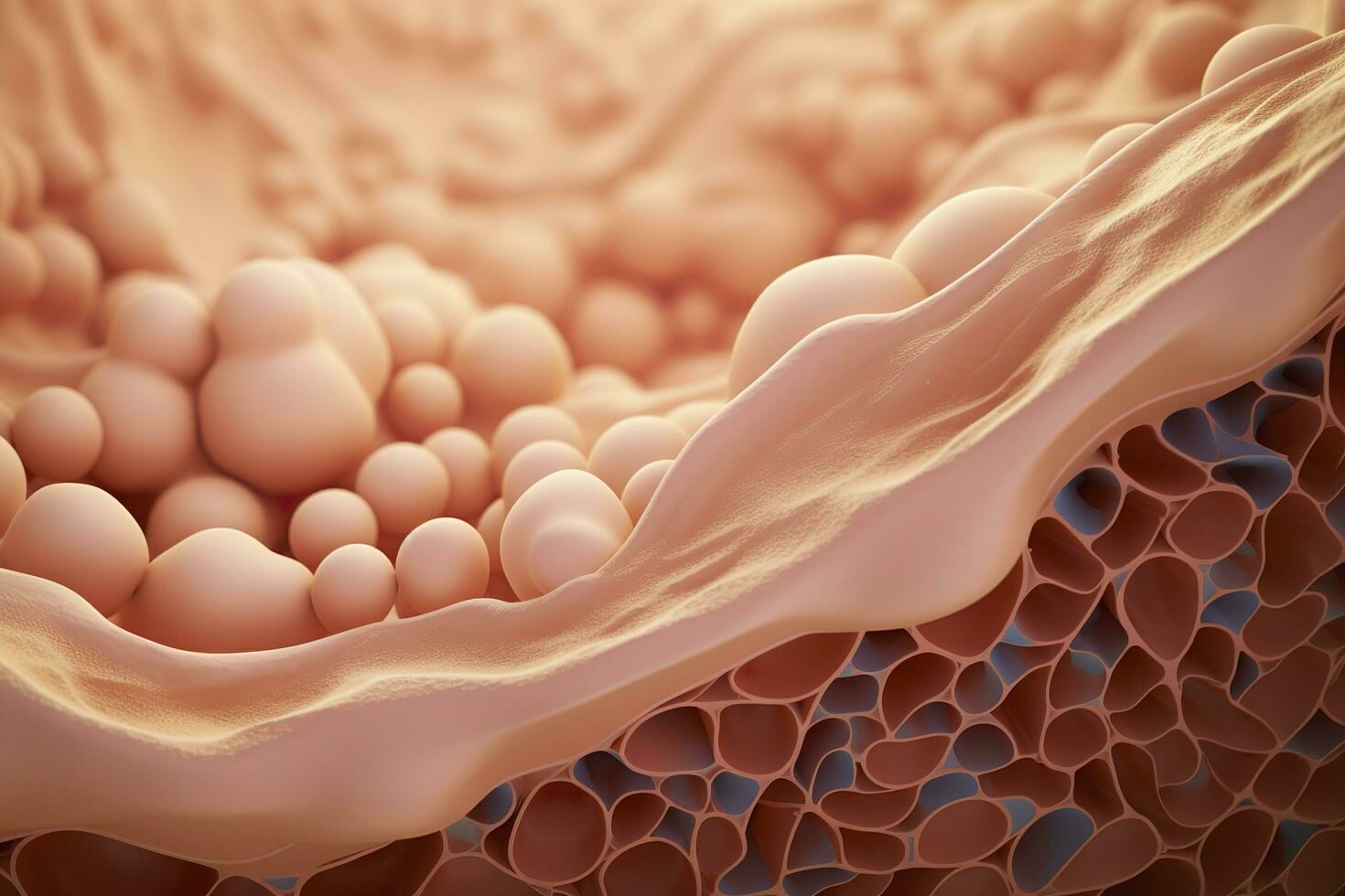 AI generated Saggy skin layer and skin cells, 3D rendering. Generative AI photo