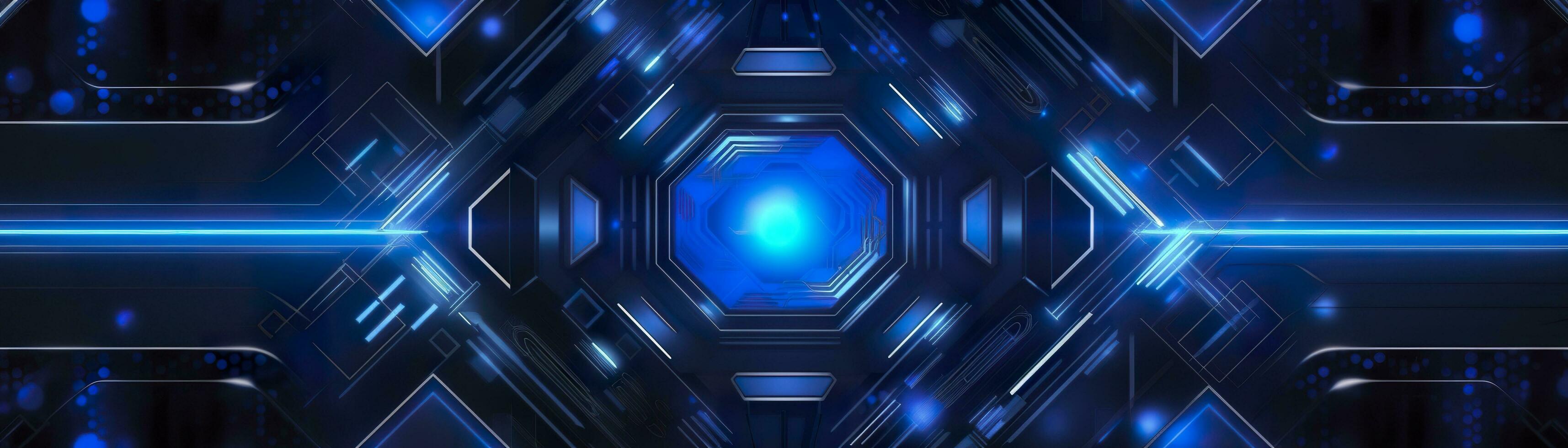 AI generated science fiction wallpaper with blue lights. Generative AI photo