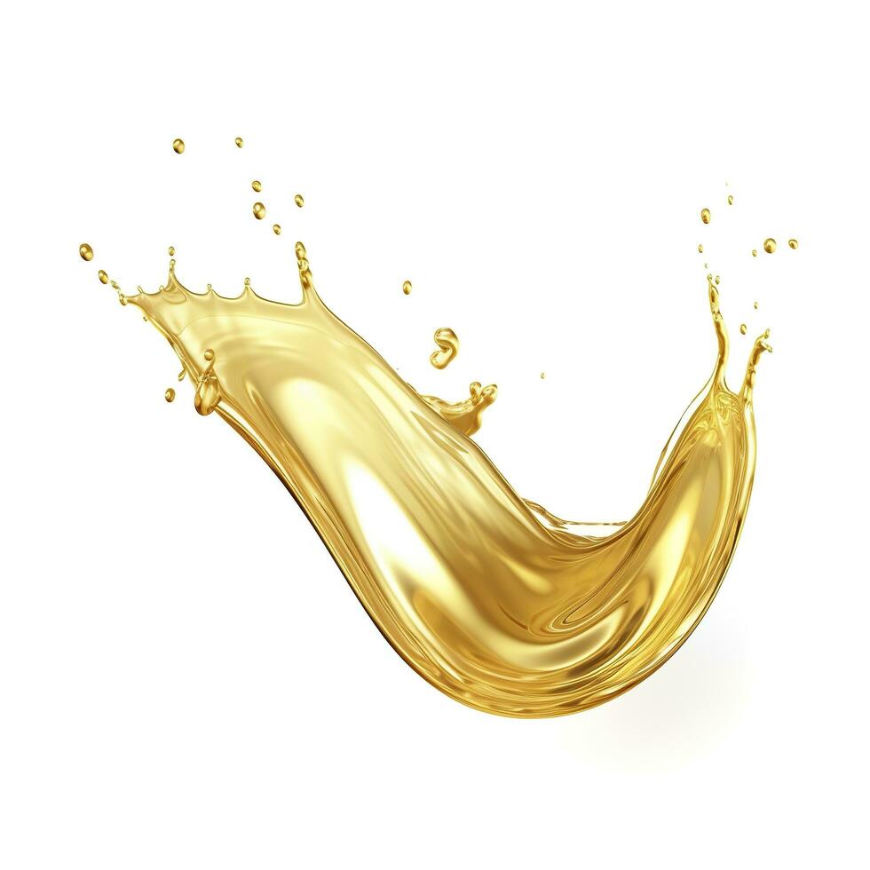 AI generated Golden Oil or Cosmetic essence splash isolated on white background, 3d illustration. AI Generated photo