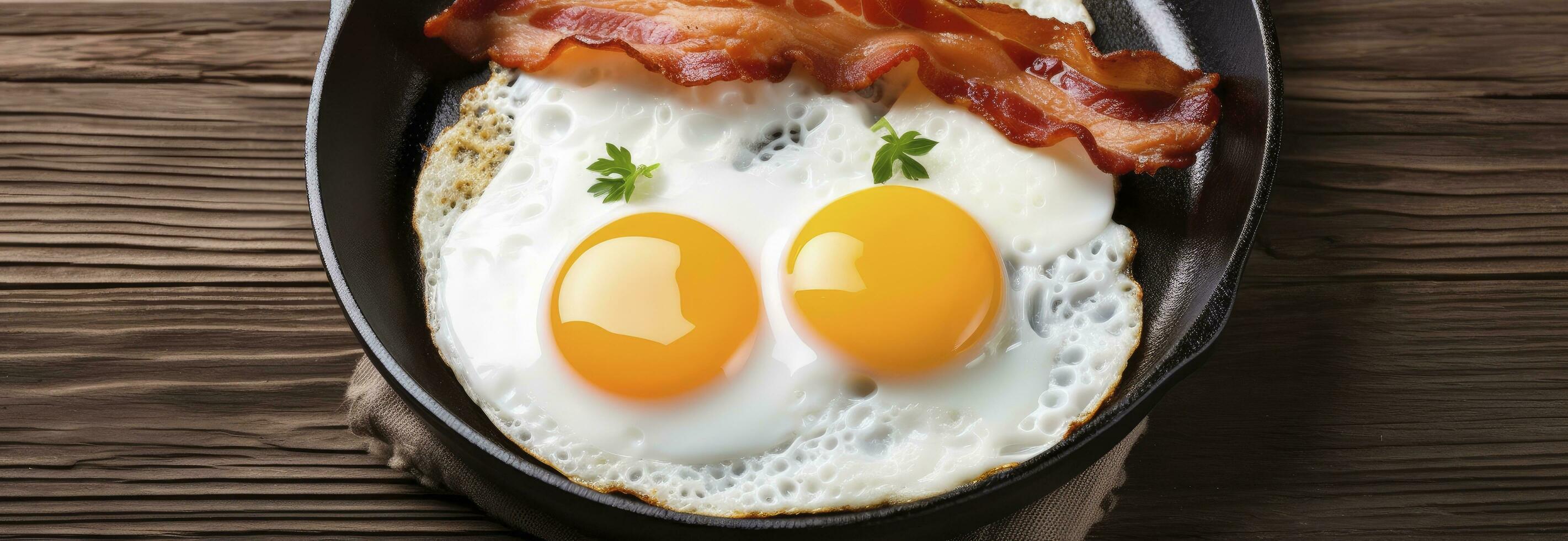 AI generated Fried eggs and bacon. AI Generated photo