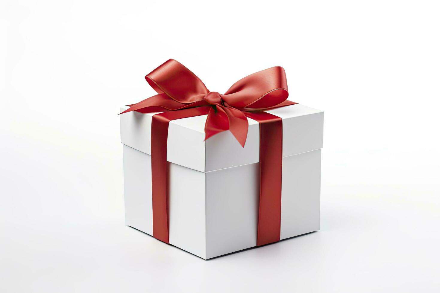 AI generated Gift box with red ribbon isolated on white background. AI Generated photo