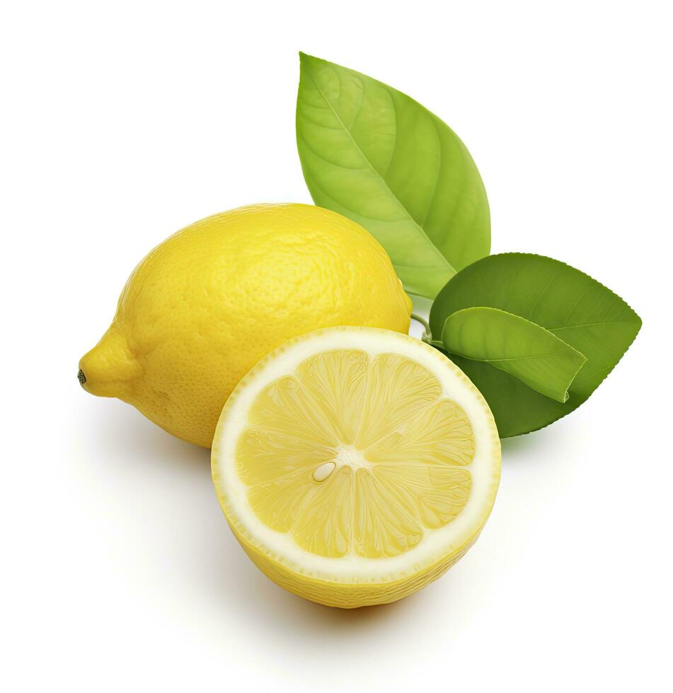 AI generated Lemon with leaf isolated on white background. AI Generated photo