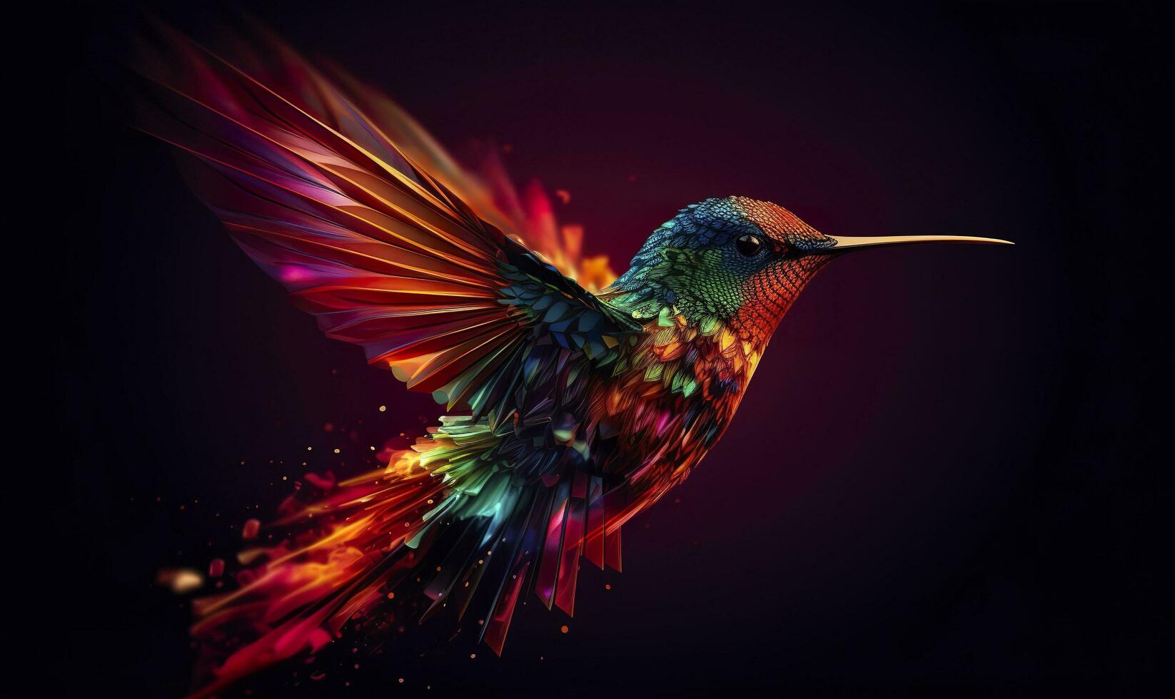 AI generated hummingbird logo with multiple colors flying through the air.  AI Generated photo